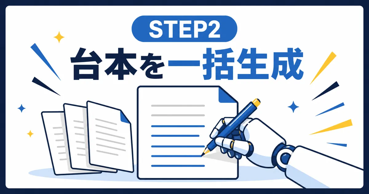 YouTube Shorts AI量産｜STEP2 台本を一括生成