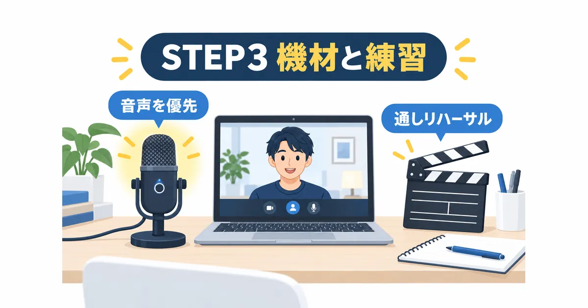 YouTubeライブ配信×AI活用の完全ガイド_ステップ3:配信方法と機材を整えて練習する YouTube ライブ配信 AI 活用 ガイド|ステップ3:配信方法と機材を整えて練習するの見出し画像