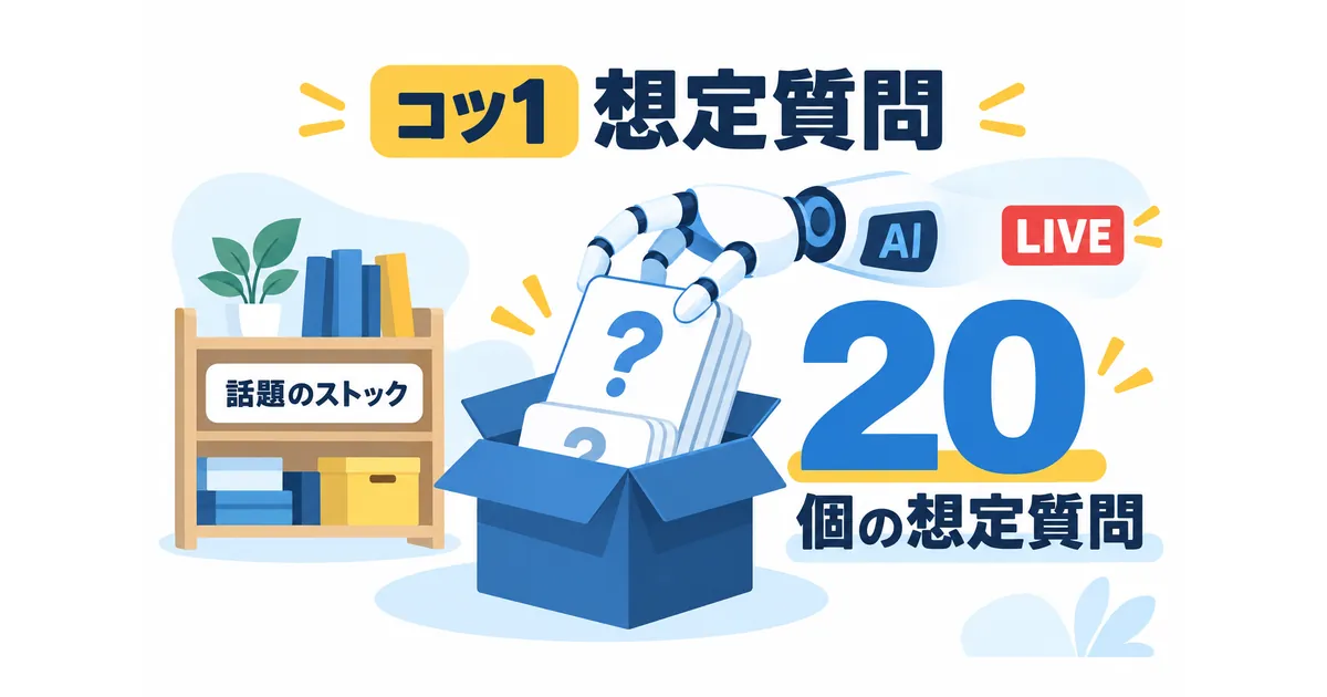 YouTubeライブ配信×AI活用の完全ガイド_コツ1:配信前に想定質問をAIで洗い出す YouTube ライブ配信 AI 活用 ガイド|コツ1:配信前に想定質問をAIで洗い出すの見出し画像