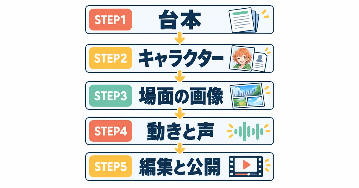 YouTube AIアニメ 動画制作 ガイド｜台本から公開までの5ステップ