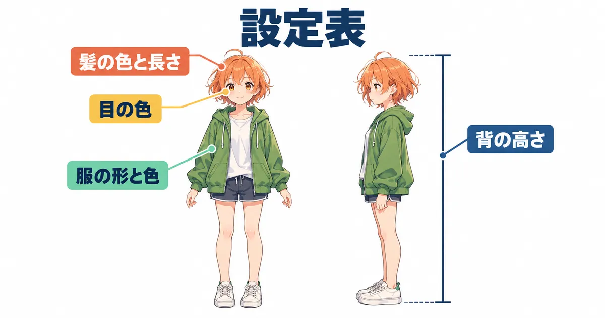 YouTube AIアニメ 動画制作 ガイド｜キャラクターの設定表に書く髪・目・服・背の高さ
